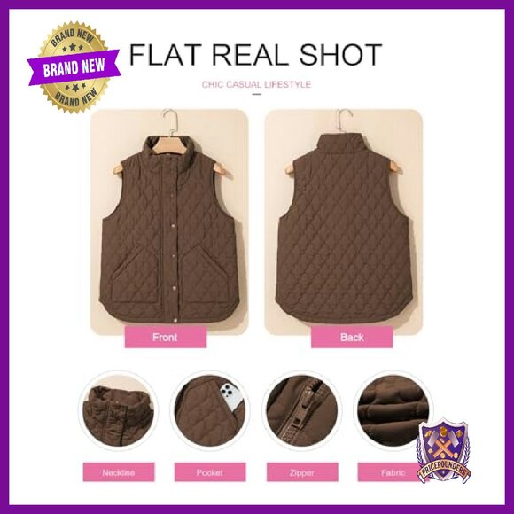 Lightweight Quilted Puffer Vest, Stand Collar, Zip Front, Sleeveless - Picture 6 of 6